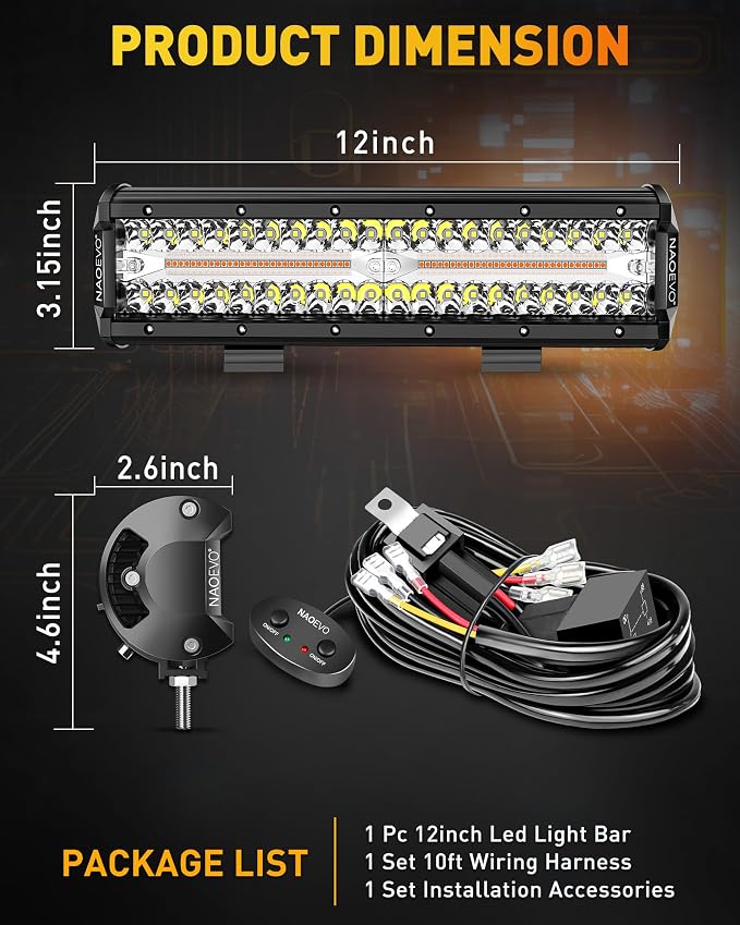 NAOEVO 12 Inch LED Light Bar, 300W 30000LM LED Offroad Fog/Driving Lights - Image 9