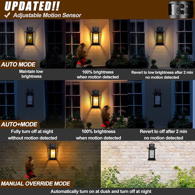 Motion Sensor Outdoor Lights Wall Mount, Dusk to Dawn Garage Exterior Light - Image 5