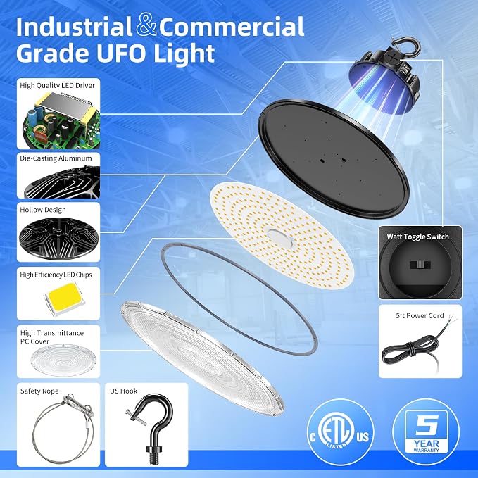480V LED High Bay Light 300W 240W 200W Adjustable UFO Light 42000LM ETL DLC - Image 5