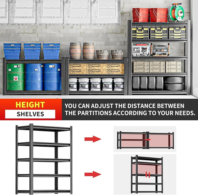 Heavy Duty Storage Shelves 5-Tier Adjustable Garage Shelving Unit, Strong Metal - Image 3