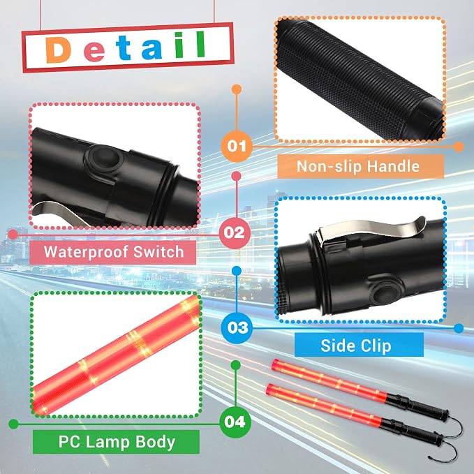 Weewooday 24 Pieces 21 Inch Signal Traffic Wand Safety Traffic Control Wand - Image 4