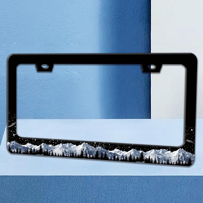 Snow Mountains License Plate Frame Starry Sky Mountain Forest License Plate - Image 2