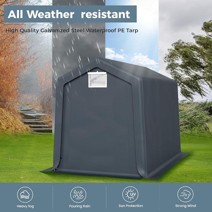 GREEN PARTY Storage Shelter Shed, 6x10 ft Portable Shed Outdoor Carport - Image 3