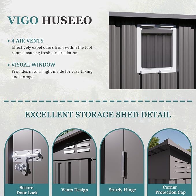 4 * 9.2 * 6 FT Outdoor Storage Shed, Galvanized Steel Garden Shed - Image 2