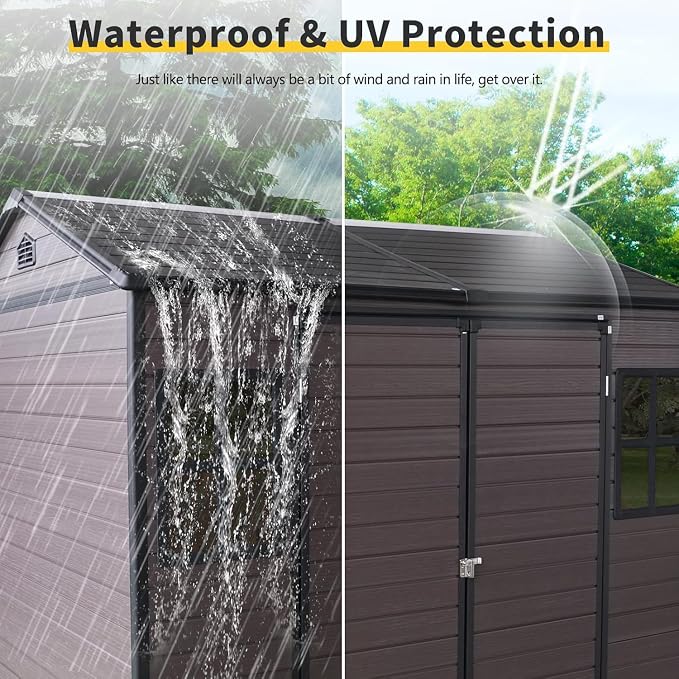 8x6 FT Outdoor Storage Shed, Resin Garden Shed - Image 3