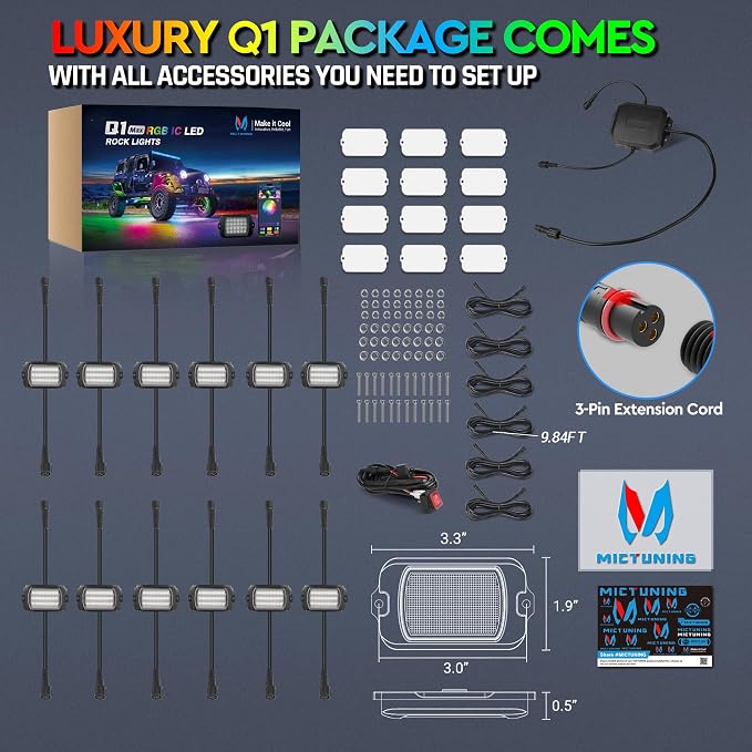 MICTUNING 2025 1000% Bright Q1 MAX RGB+IC Rock Lights, 12 Pods Chasing - Image 8