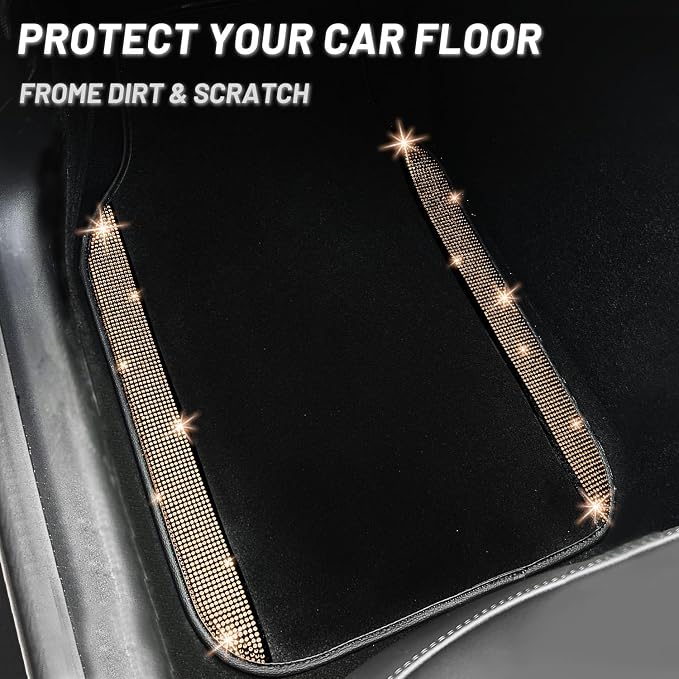 NBTEPEM Gold Bling Car Floor Mats Full Set, Universal Fit Most Cars - Image 8