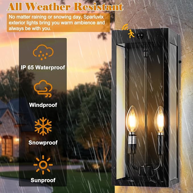 Black Motion Sensor Outdoor Lights 2-Light, 16” Modern Dusk to Dawn Sensor - Image 5