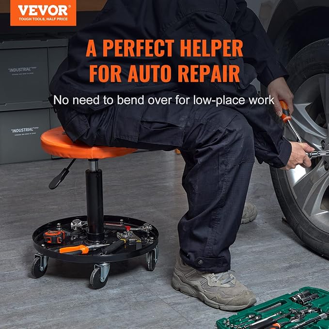 VEVOR Mechanic Stool, 250 LBS Rolling Pneumatic Creeper Garage/Shop Seat - Image 2