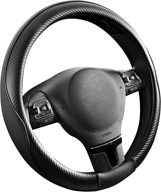 PIC AUTO Steering Wheel Cover, Sports Carbon Fiber and Super Breathable Leather - Image 2