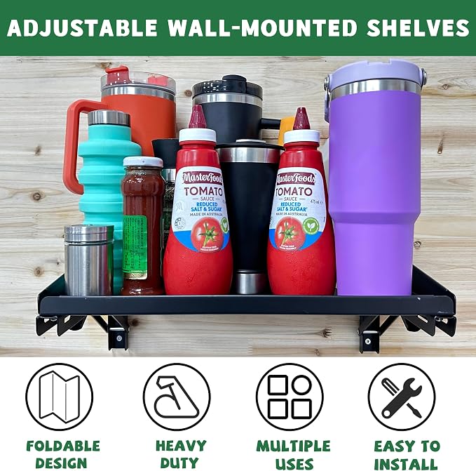 ULIBERMAGNET Garage Folding Storage Rack Shelves, 100LB Metal Wall Mounted - Image 5