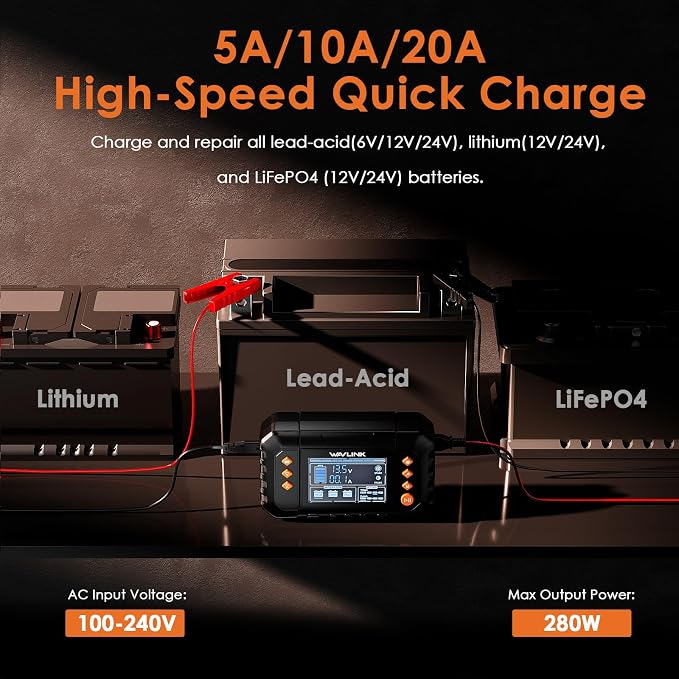 WAVLINK Smart Battery Charger, Car Battery Charger - Image 2