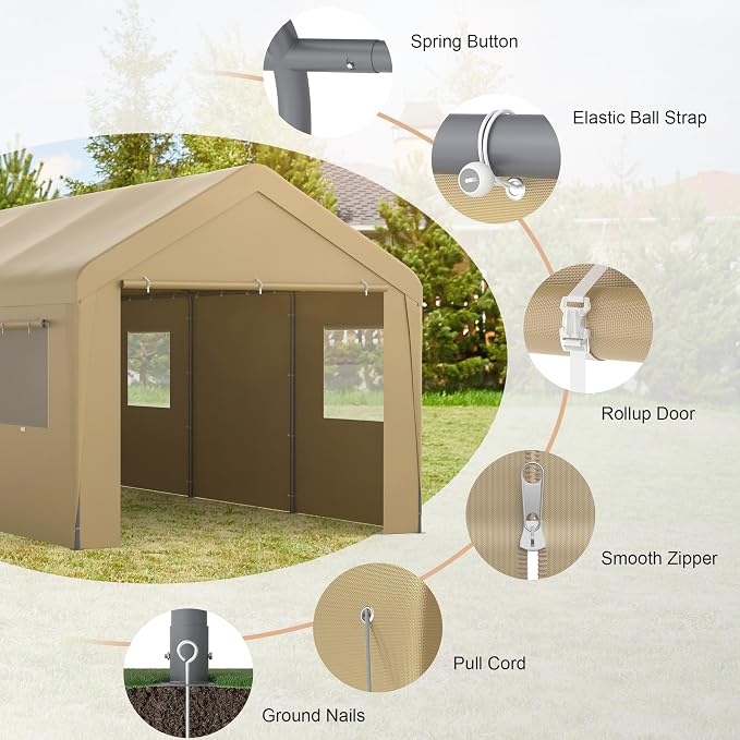 Morngardo Carport 10'x20', Heavy Duty 120 LBS Car Canopy Portable Garage - Image 2