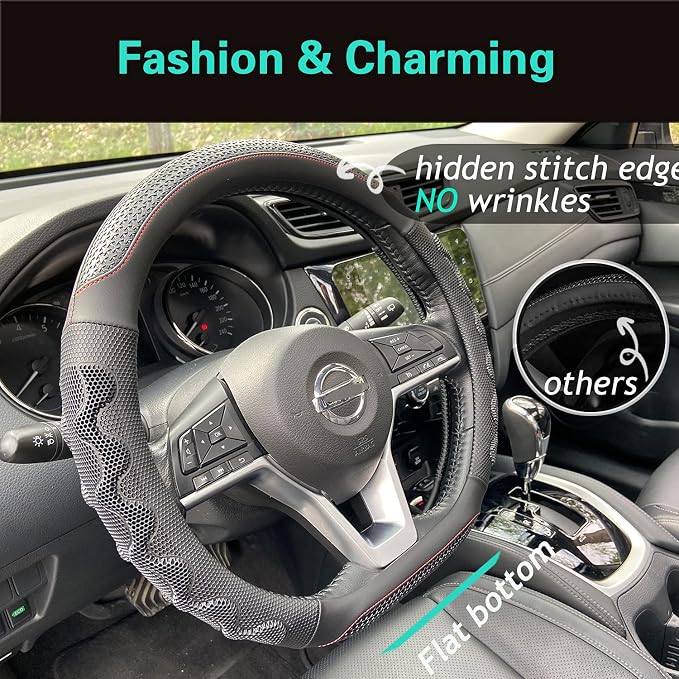 PINCTROT D Shaped 14 Inch Small Sized Steering Wheel Cover Great Grip - Image 2