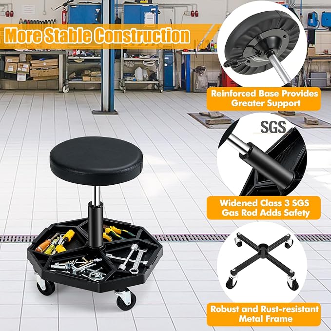 Adjustable Mechanic Rolling Stool, Pneumatic Rolling Stool - Image 4