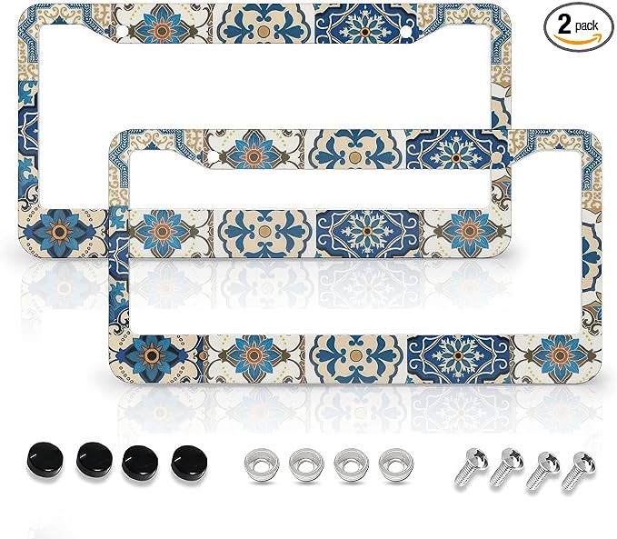 Boho Mexican Tile License Plate Frames by LMUCYISYIS