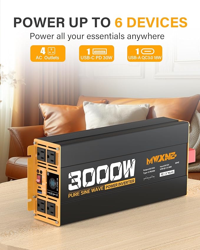 3000W Pure Sine Wave Inverter 12V DC to 110V 120V AC Converter - Image 2