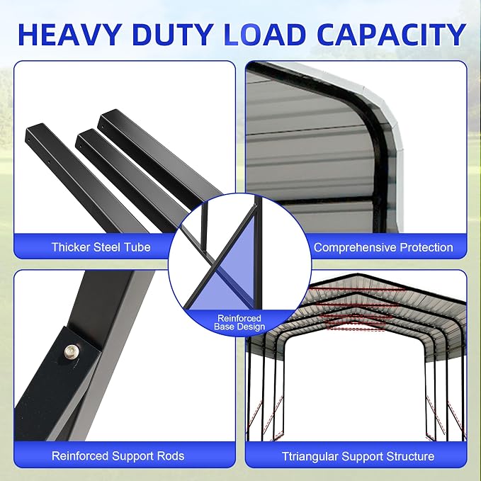 12x20 Metal Carport with Base Fixings Heavy Duty Garage Outdoor Chrome Plated - Image 4