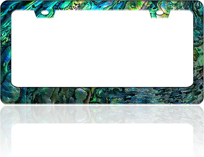 Faux Abalone License Plate Frame Funny Stainless Steel License Plate Holder by TINALUIN