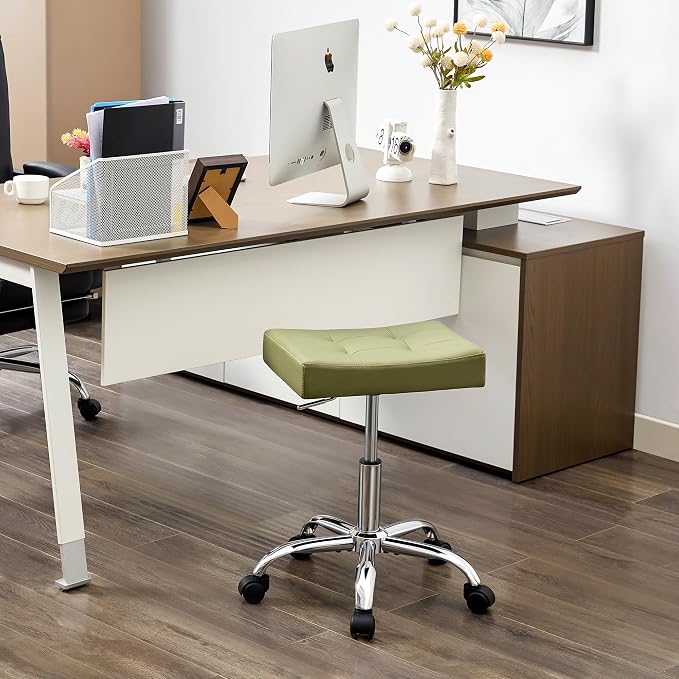 Adjustable Work Stool with Wheels Faux Leather Workbench Stool - Image 7