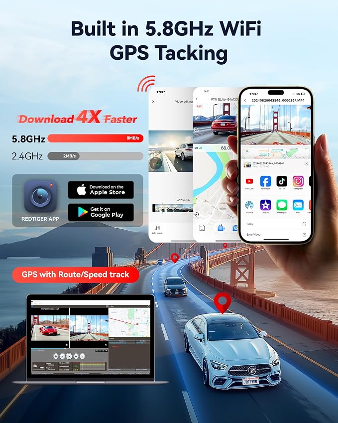 REDTIGER 4K HDR Dash Cam Front and Rear, STARVIS 2 Sensor, 5.8GHz WiFi APP - Image 4
