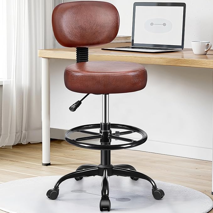 Drafting Chair with Backrest – Adjustable Foot Rest Rolling Stool with Wheels - Image 2