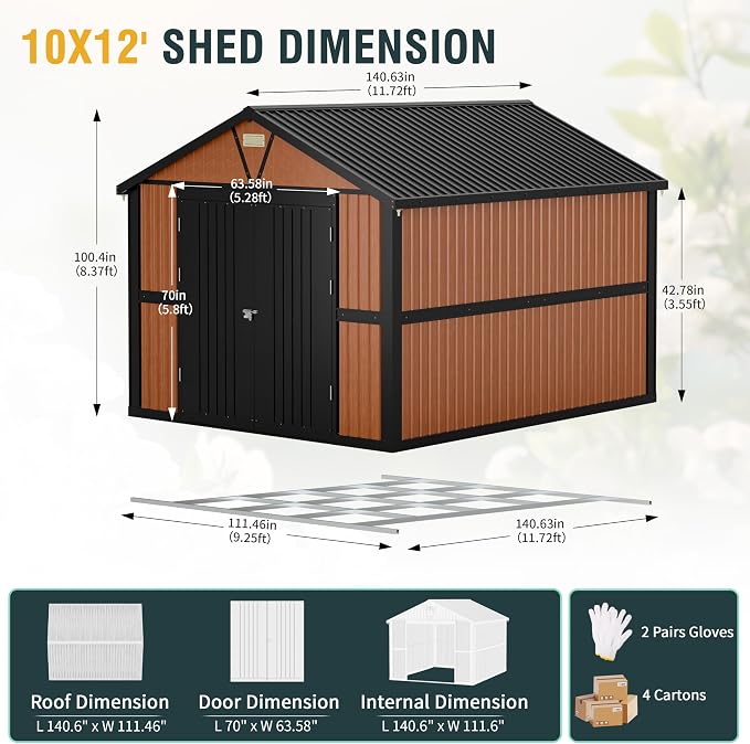 10x12 Ft Outdoor Storage Shed, Extra Large Metal Shed - Image 2