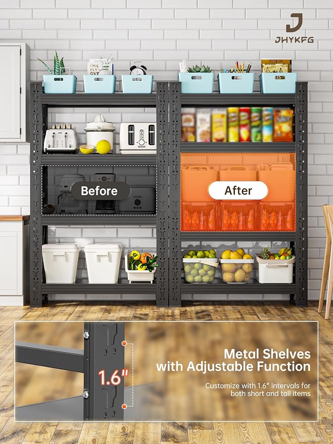 4-Tier Storage Shelves, Adjustable Industrial Metal Shelf System, 500lbs - Image 5