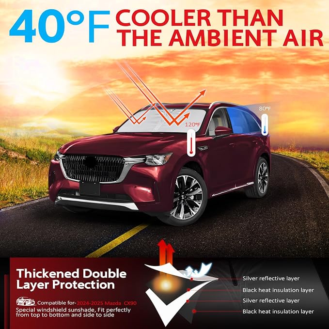 KAYZT Windshield Sun Shade for 2024-2025 2026 Mazda CX-90 CX90 Foldable - Image 2