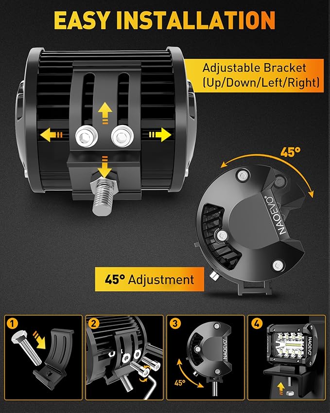 NAOEVO 4 Inch LED Pod Lights, 240W 24, 000LM LED Fog/Driving/Off Road Lights - Image 6