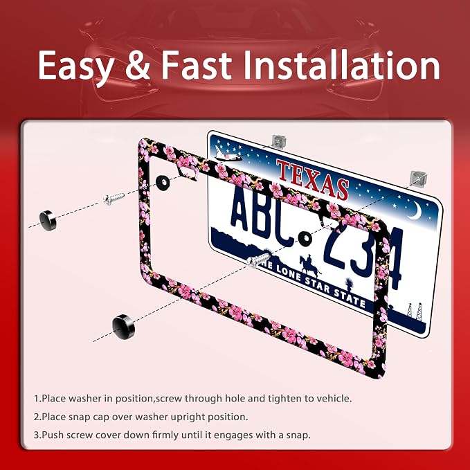 Cherry Blossom License Plate Frame Pink Flowers License Plate Frames Funny - Image 3