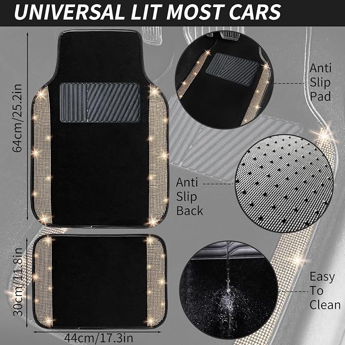 NBTEPEM Gold Bling Car Floor Mats Full Set, Universal Fit Most Cars - Image 6
