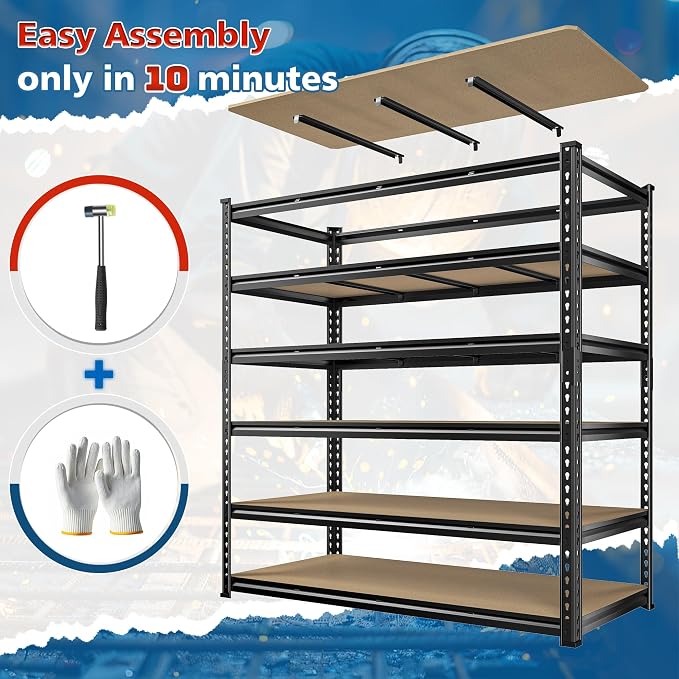 55" W Storage Shelves, 3060LBS Garage Shelving Heavy Duty, 6-Tier Heavy Duty - Image 7
