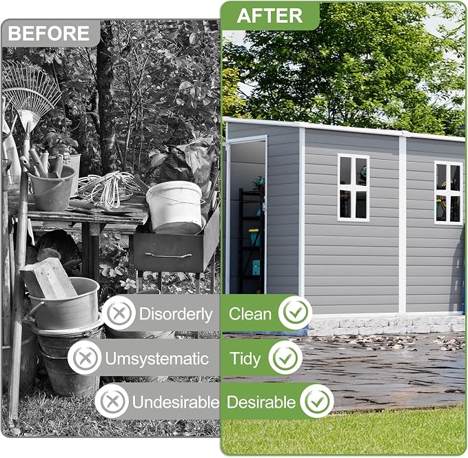 8x4x6 FT Resin Lean to Shed, Waterproof Outdoor Storage Shed - Image 8