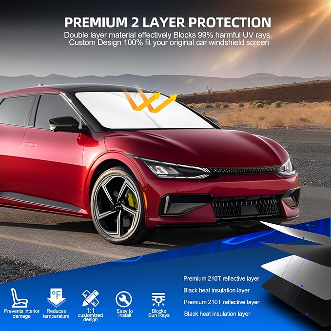 Windshield Sun Shade for Kia EV6 2022-2025 2026 Foldable Sunshade Custom Fit - Image 3