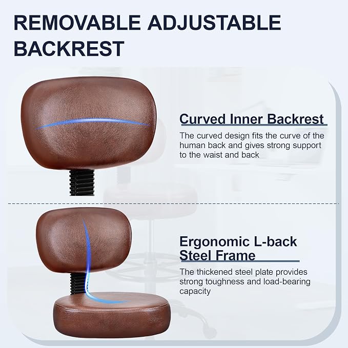 Drafting Chair with Backrest – Adjustable Foot Rest Rolling Stool with Wheels - Image 7