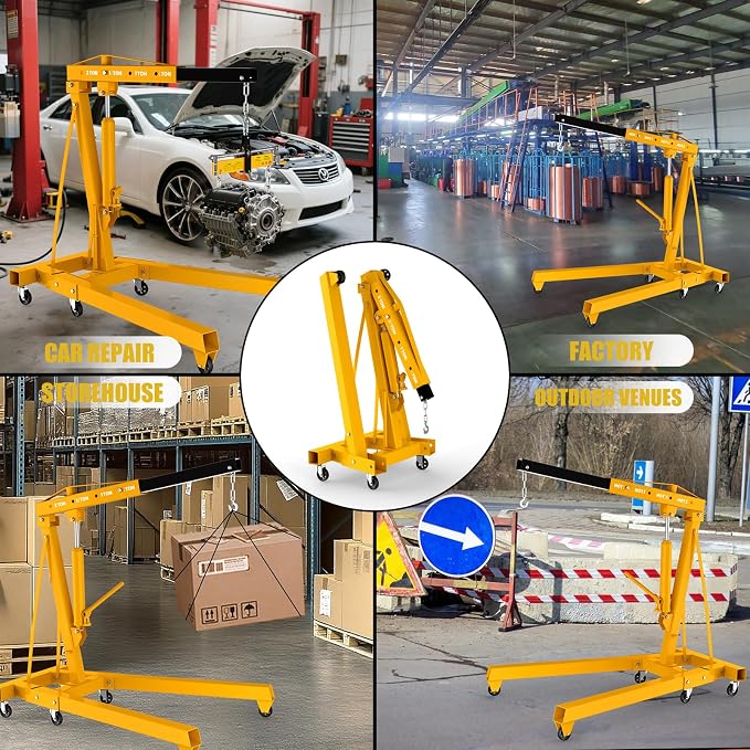 Engine Lift with Load Leveler, 2T Heavy Duty Alloy Steel Folding Cherry Picker - Image 7