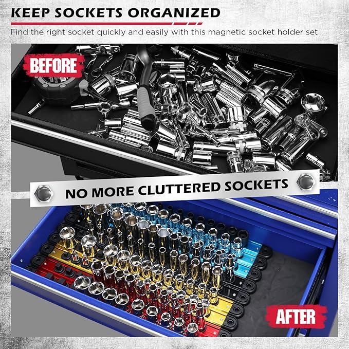 18-Piece Magnetic Socket Holder Organizer Set, Heavy Duty 1/2, 1/4-Inch Socket - Image 7