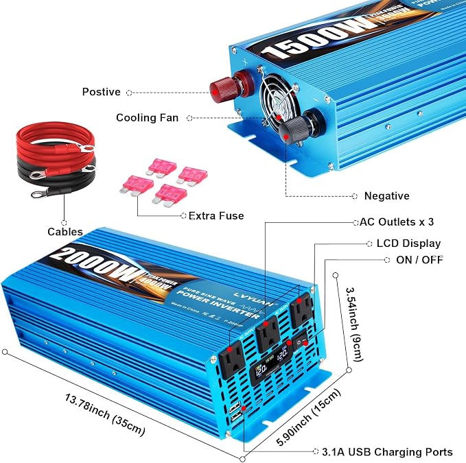 LVYUAN 2000 Watt Pure Sine Wave Inverter 12V to 110V 120V DC to AC - Image 6
