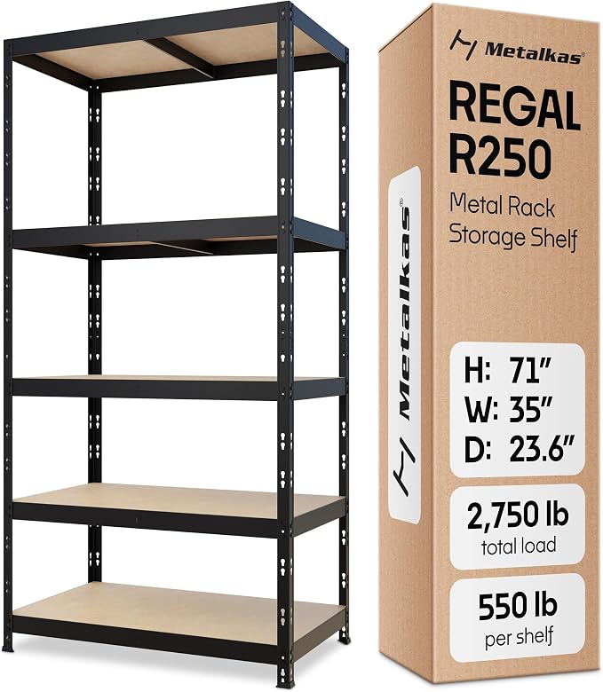 Storage Shelves: 5 Storage Shelves Heavy Duty w/ 2, 750 lb Total Load Capacity by Metalkas