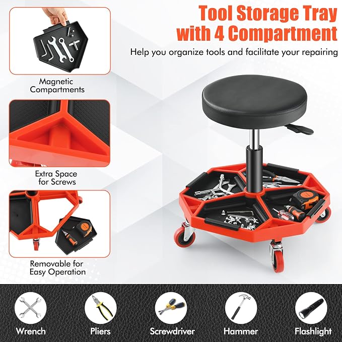 Adjustable Mechanic Rolling Stool, Pneumatic Rolling Stool - Image 5