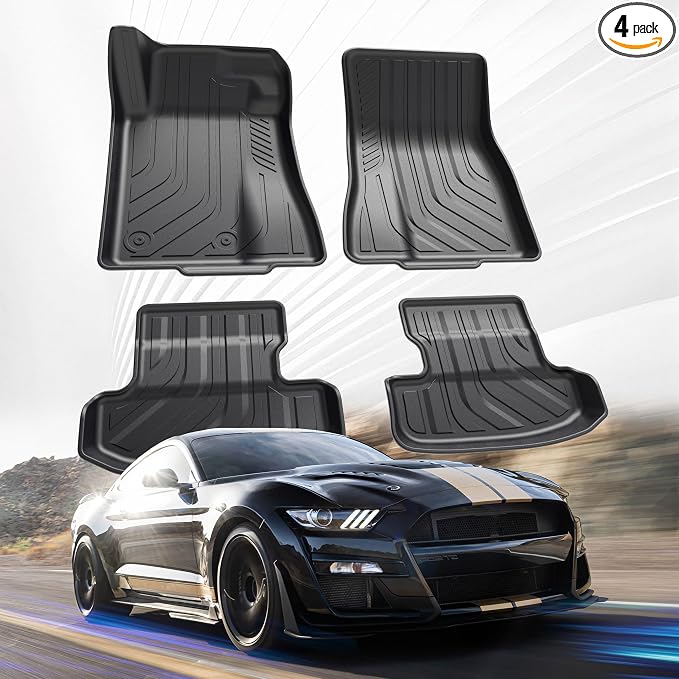 All Weather Floor Mats for Ford Mustang 2015-2017 2018-2024, Cover Protection by SSESS