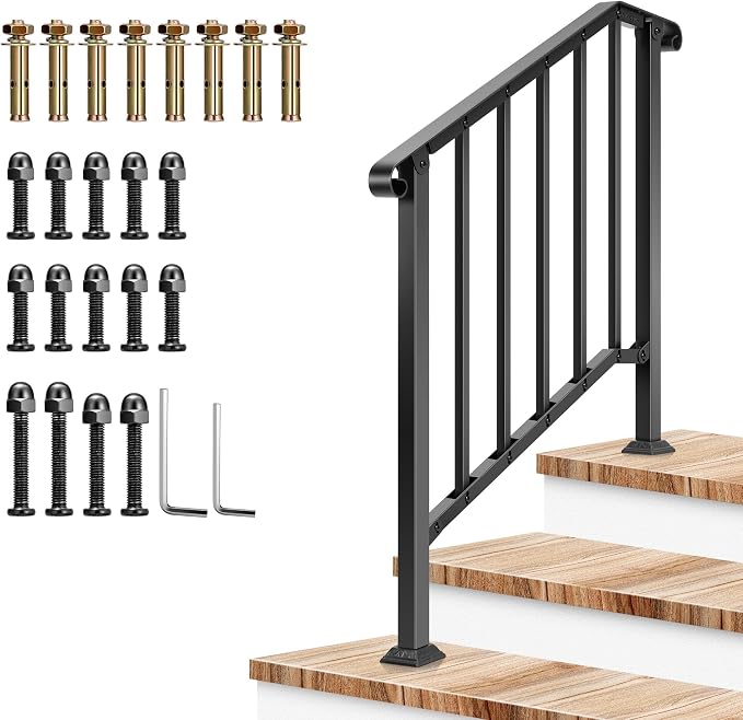 VIVOSUN Outdoor Handrail, 3 Step Stair Handrail, Wrought Mattle Iron Stair by VIVOSUN