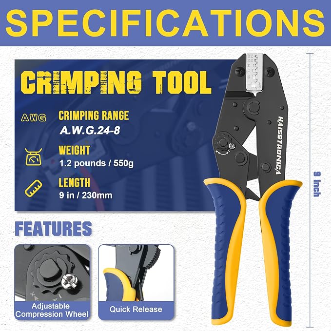 haisstronica ferrule Crimping Tool, 24-8 AWG Sleeves Ferrule Ratchet Wire - Image 2