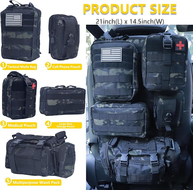 Universal Tactical Seat ​Back Organizer Vehicle Molle Panel Organizer Storage - Image 2