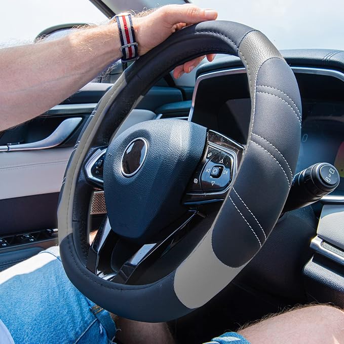 CAR PASS Line Rider Microfiber Leather Sporty Steering Wheel Cover Universal - Image 2