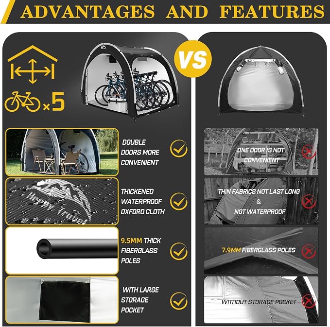 Happy Travel Bike Storage Shed Tent, Outdoor Portable Bicycle Storage Sheds - Image 3