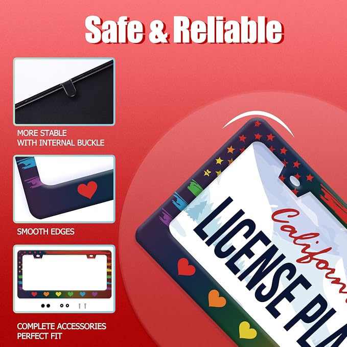 Rainbow Heart License Plate Frame Gay Pride LGBT License Plate Frames Stainless - Image 2