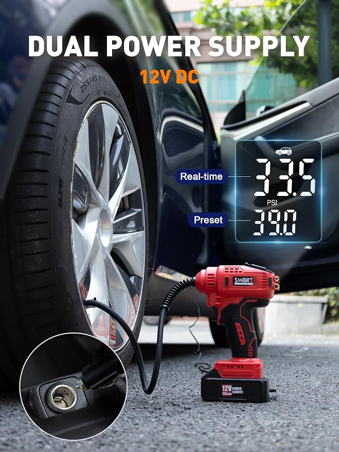 SMART JERRY - Car Tire Inflator Portable Air Compressor | 20V/12V Dual-Power - Image 6