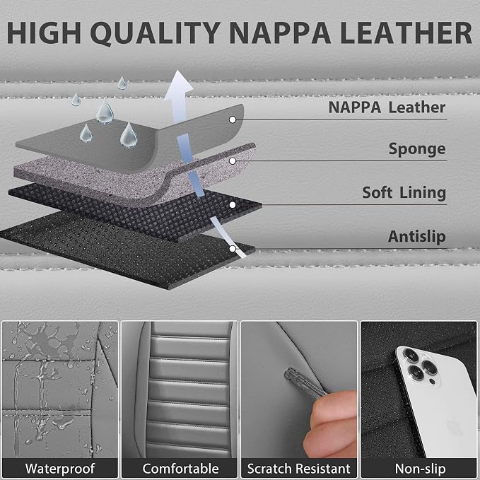 CAR PASS Nappa Leather Car Seat Covers Full Set, Luxury Seat Protector - Image 6
